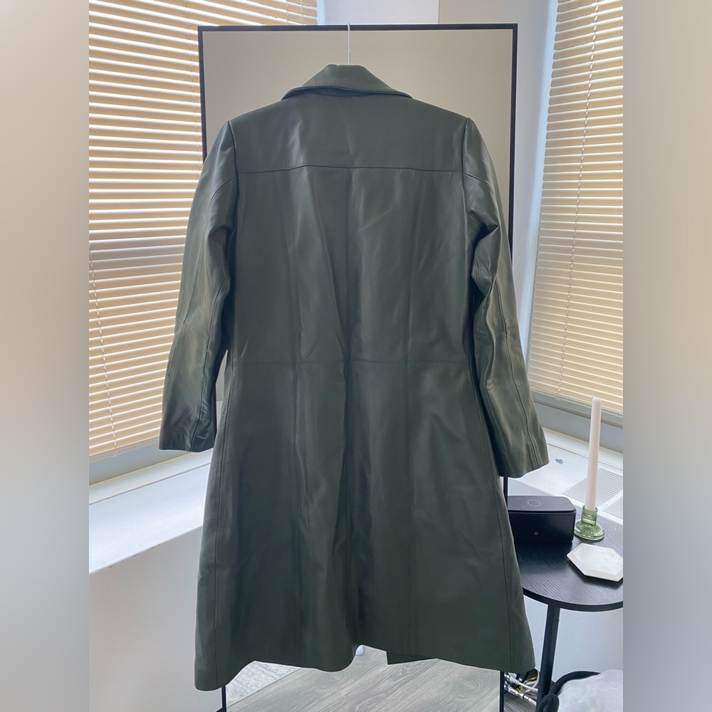 Zayn - Luxury 100% Genuine Leather Trench Coat in Army/Olive Green - Size M - Picture 10 of 12